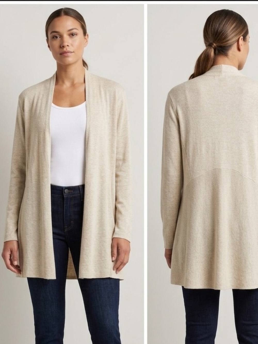 Eileen Fisher Open Front Cardigan Cream Italian Yarn Size XL